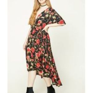 Black red flower high-low dress